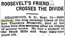 Newspaper Clipping announcing Seth Bullock's death